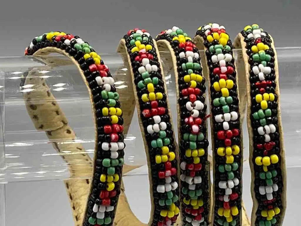 Rasta Design Narrow Black Beaded Leather Bracelet - Mali