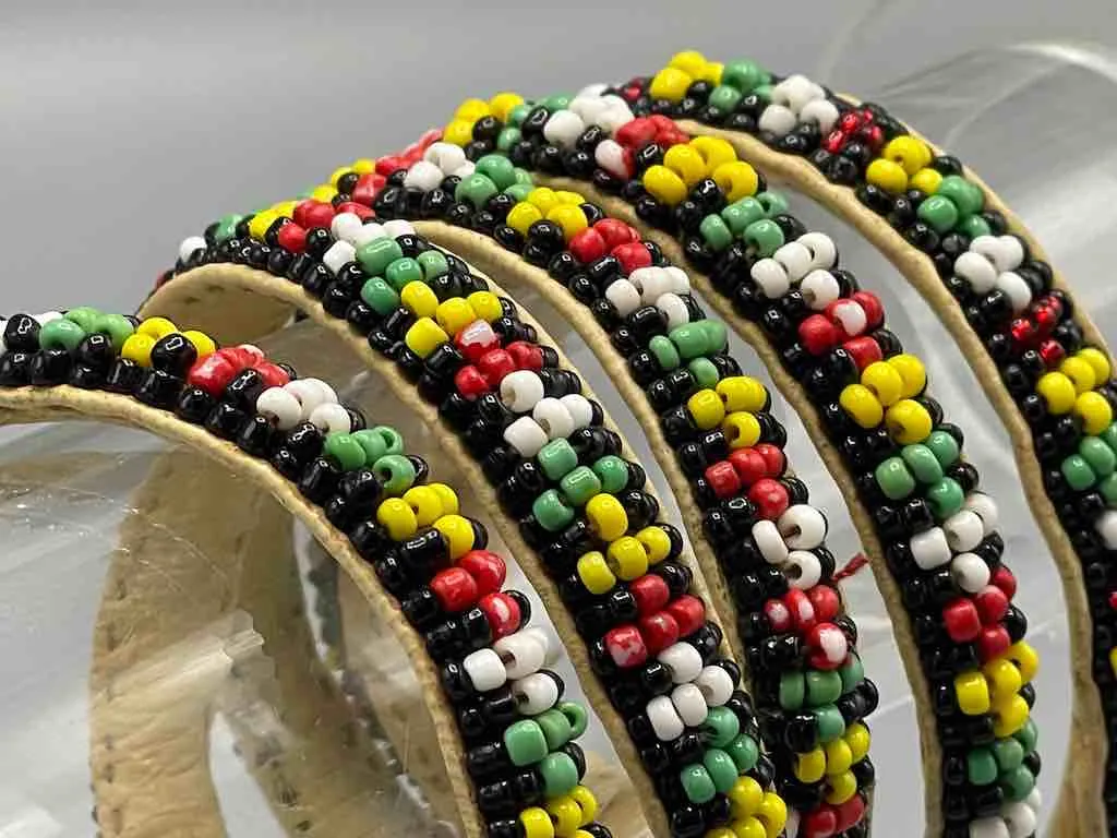 Rasta Design Narrow Black Beaded Leather Bracelet - Mali