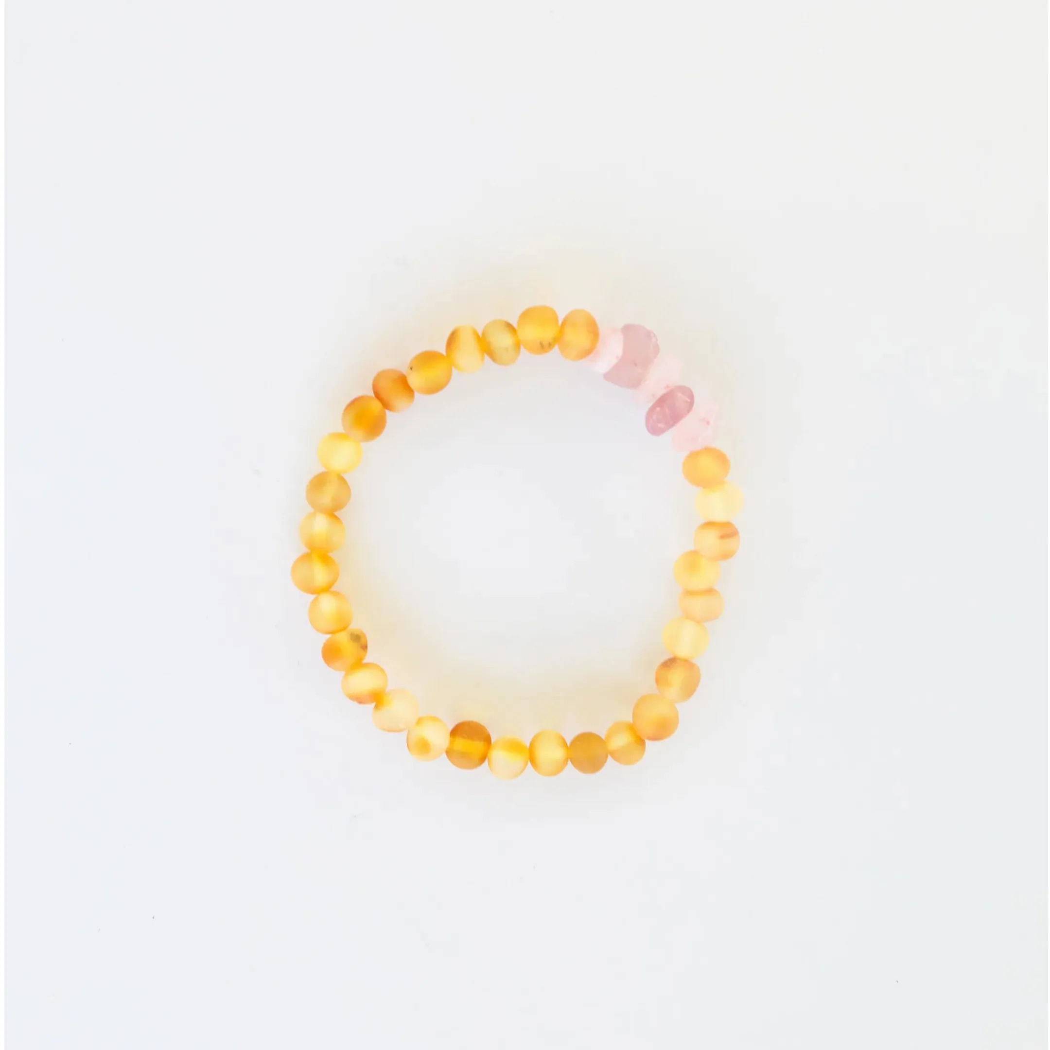 Raw Honey Amber   Raw Rose Quartz Bracelet