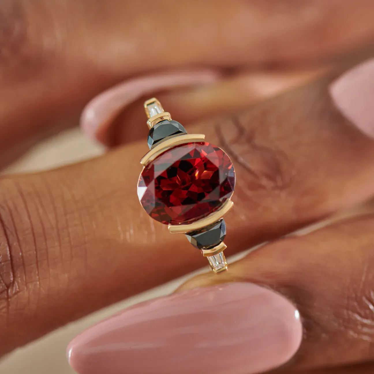 Red Garnet Oval Cut Ring