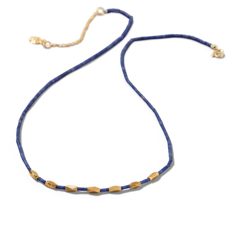 Rhombus Necklace, Lapis Lazuli, Gold