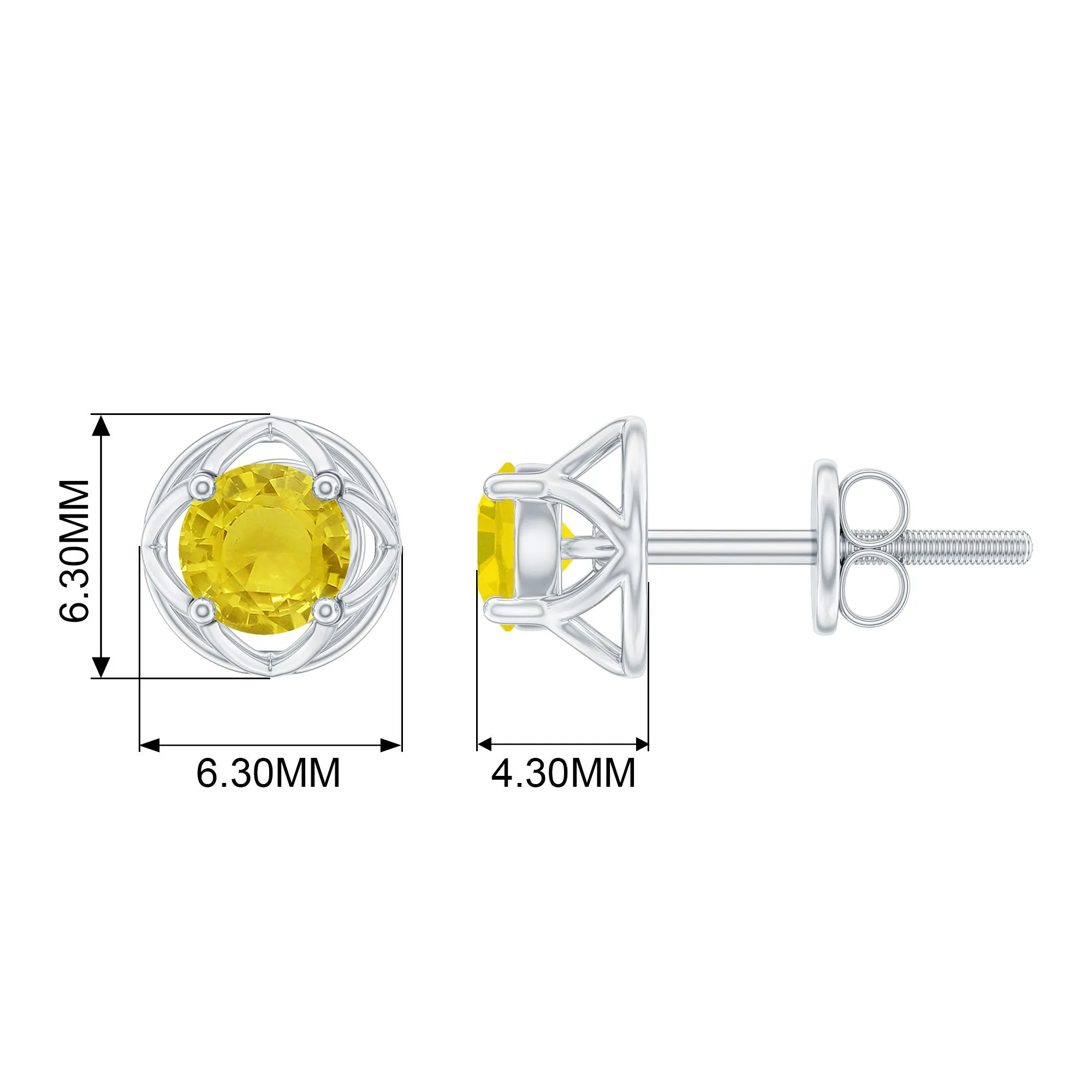 Round Shape Solitaire Yellow Sapphire Flower Stud Earrings