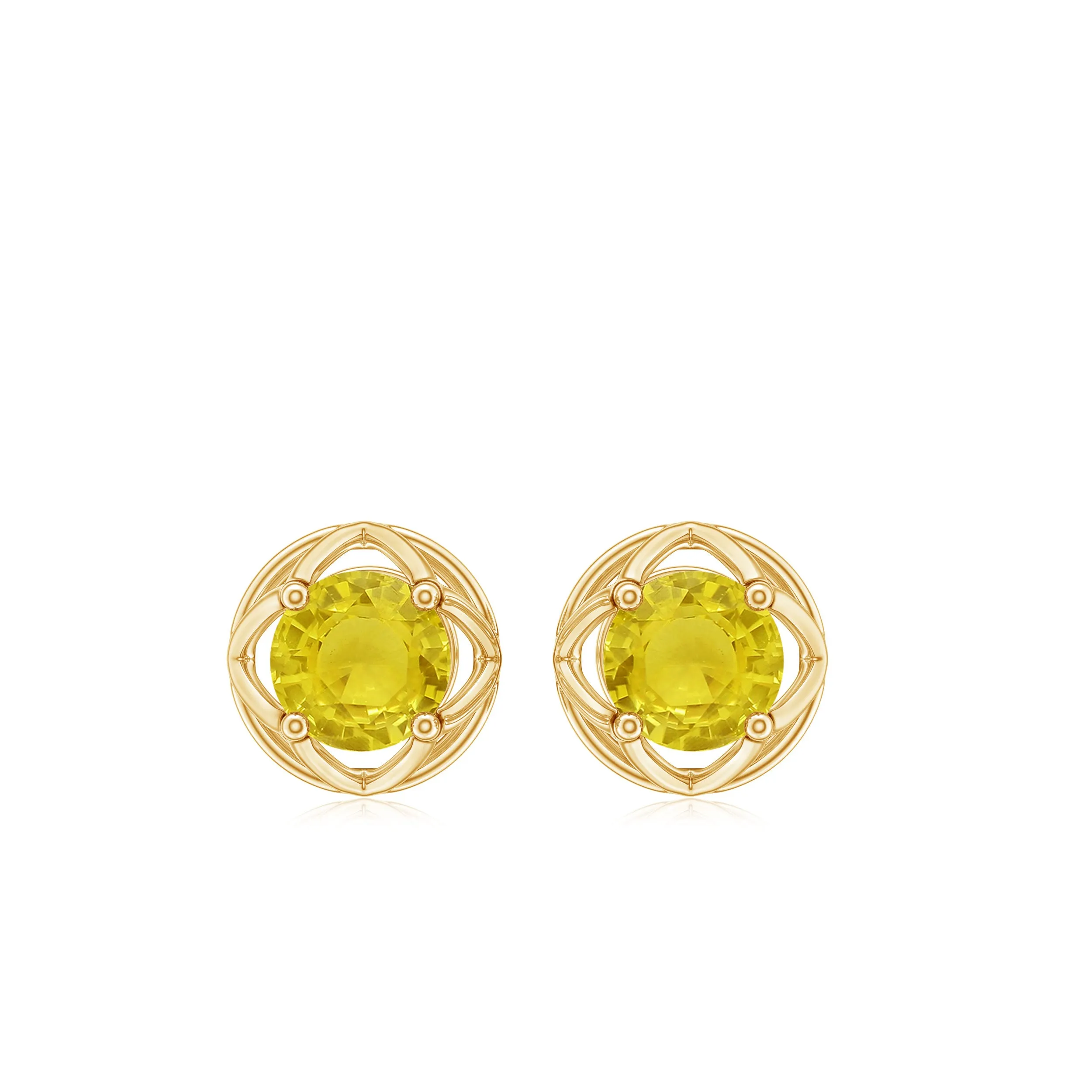 Round Shape Solitaire Yellow Sapphire Flower Stud Earrings