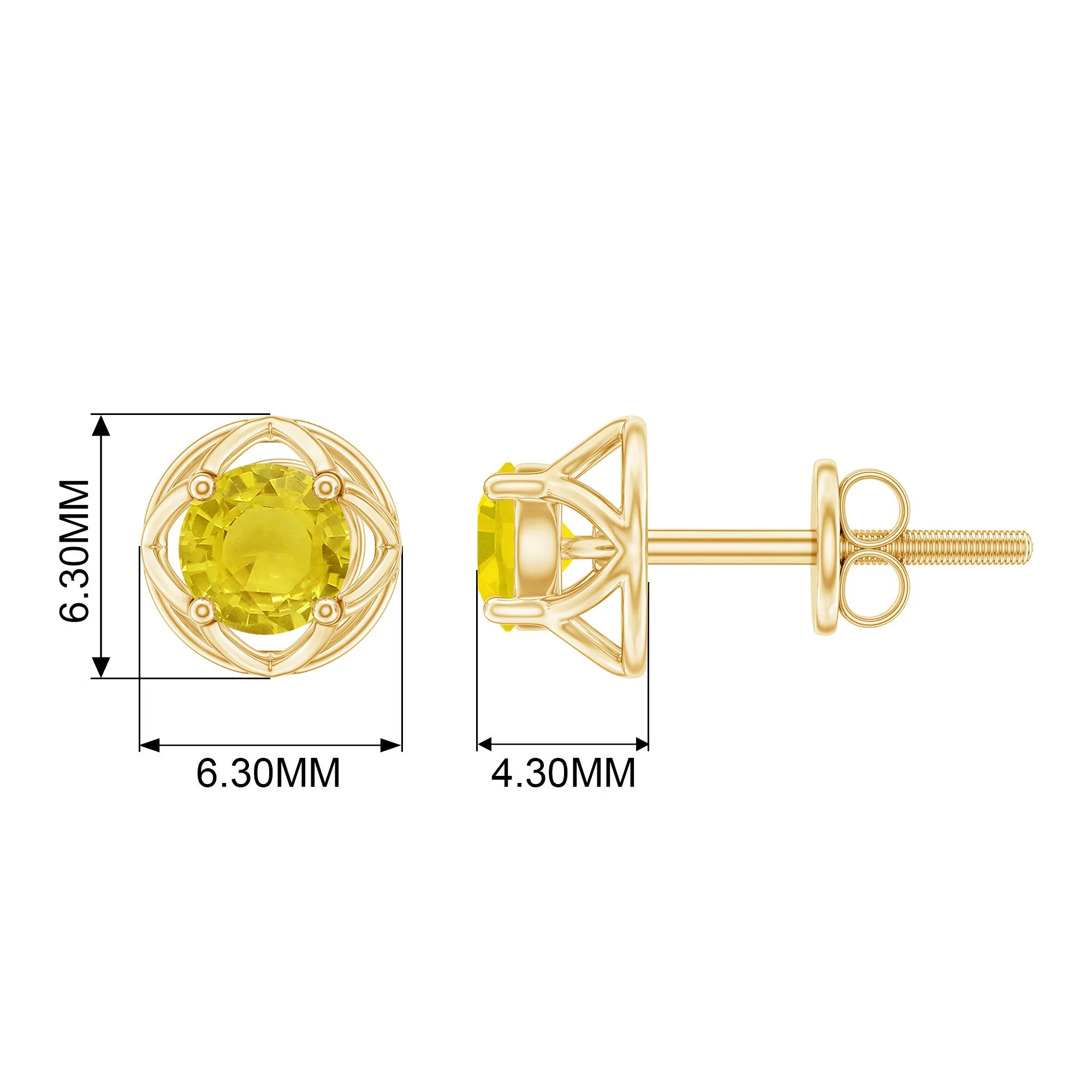 Round Shape Solitaire Yellow Sapphire Flower Stud Earrings