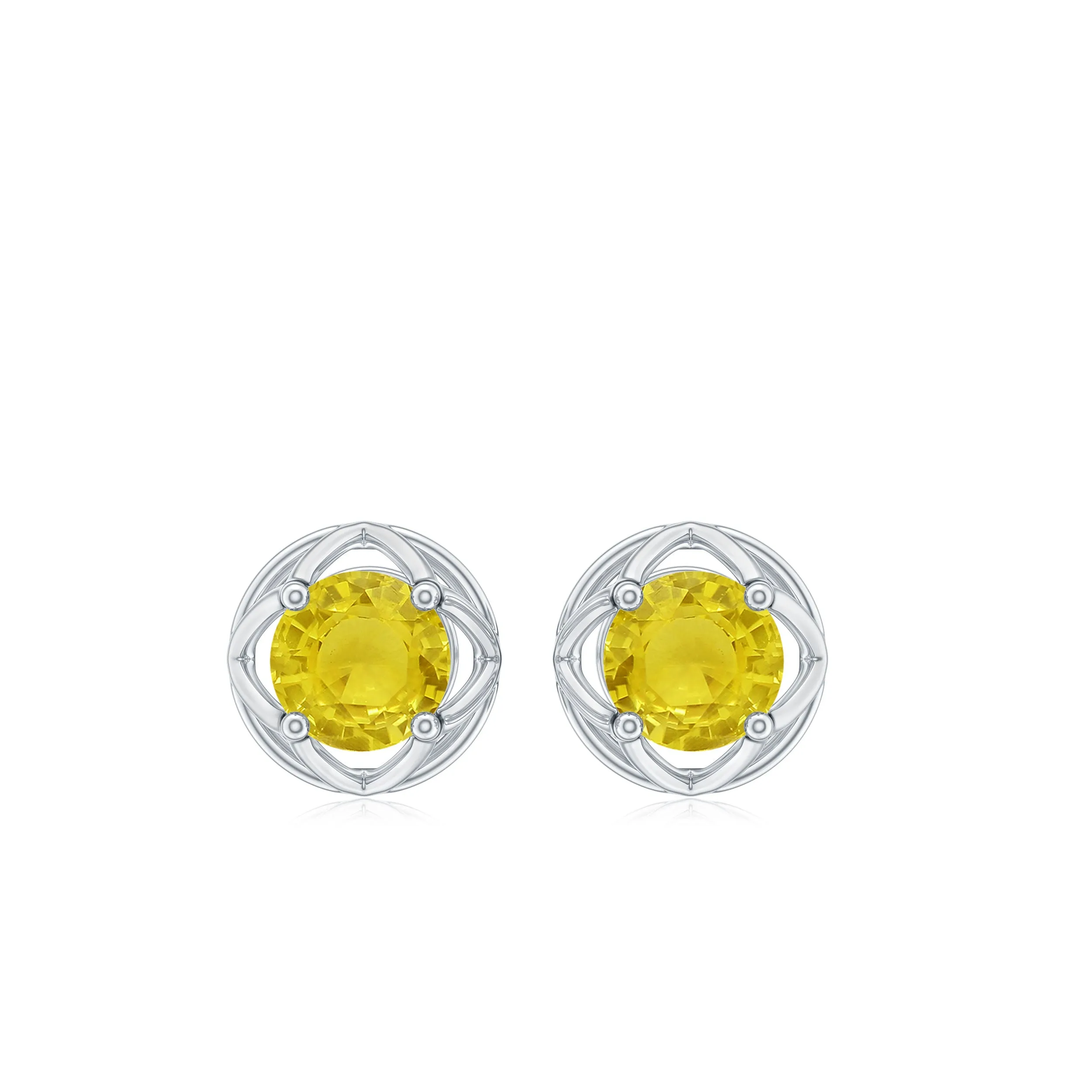 Round Shape Solitaire Yellow Sapphire Flower Stud Earrings