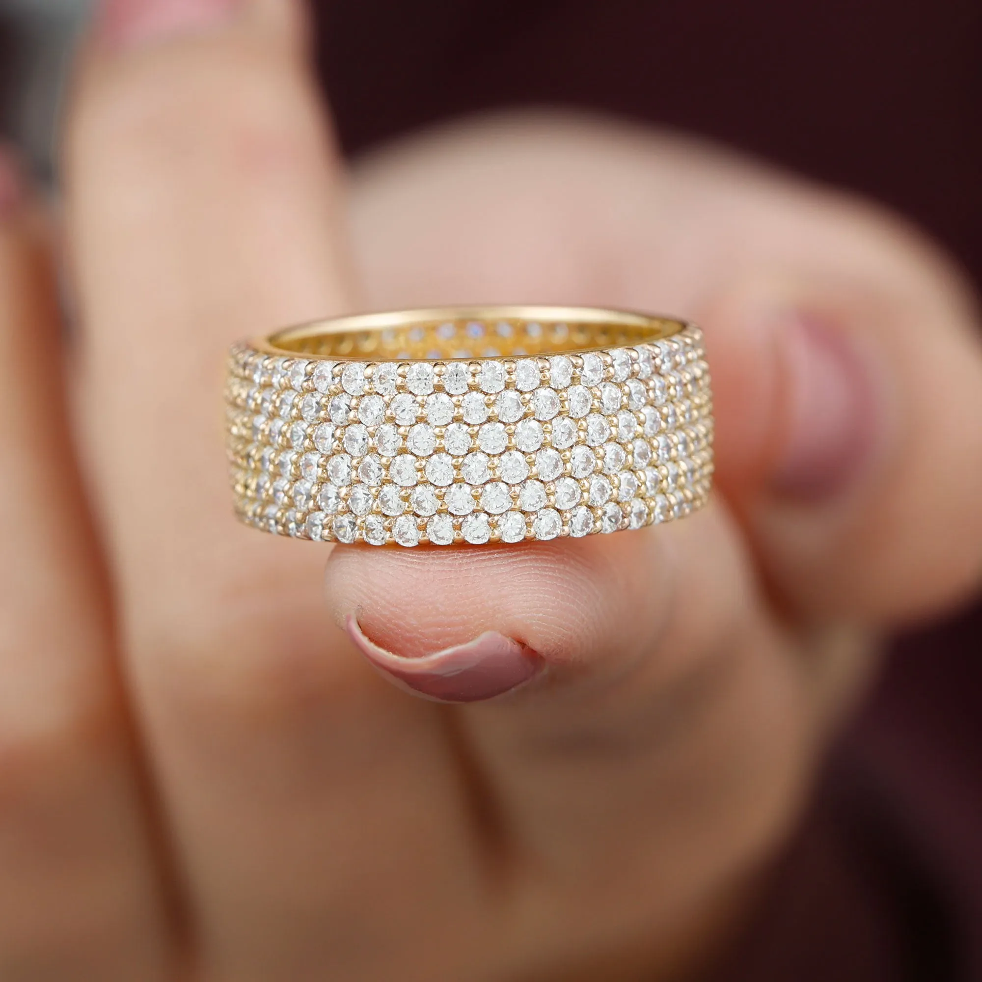 Round Zircon Cluster Wide Wedding Band Ring in Pave Setting