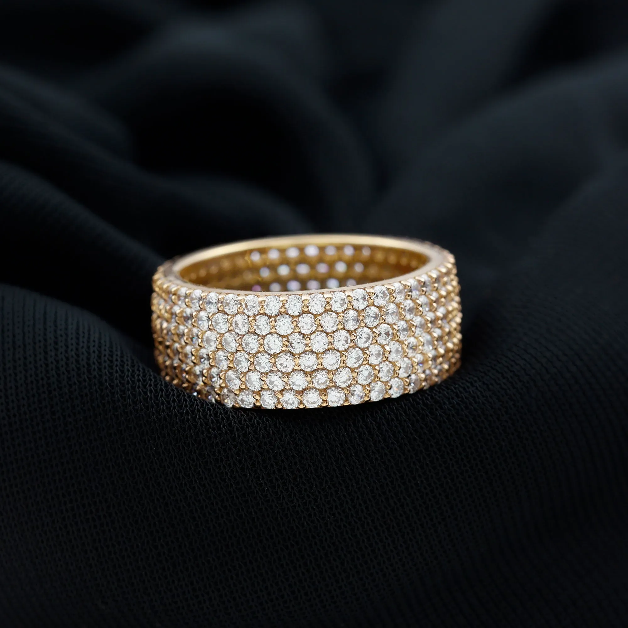 Round Zircon Cluster Wide Wedding Band Ring in Pave Setting
