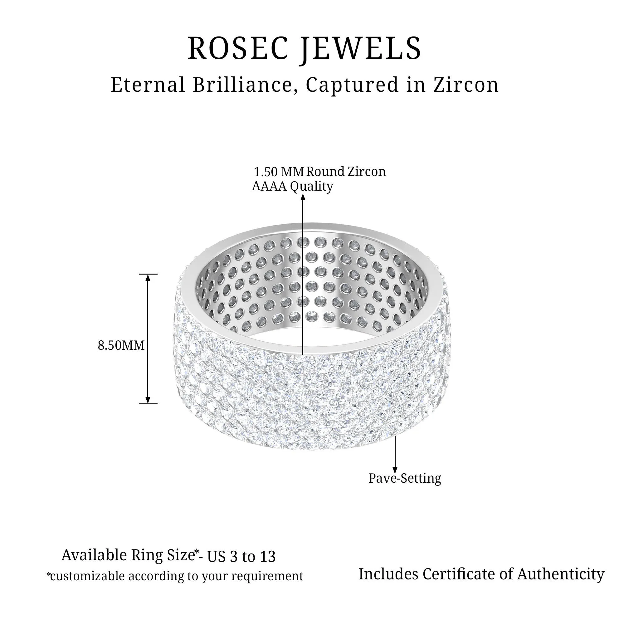 Round Zircon Cluster Wide Wedding Band Ring in Pave Setting
