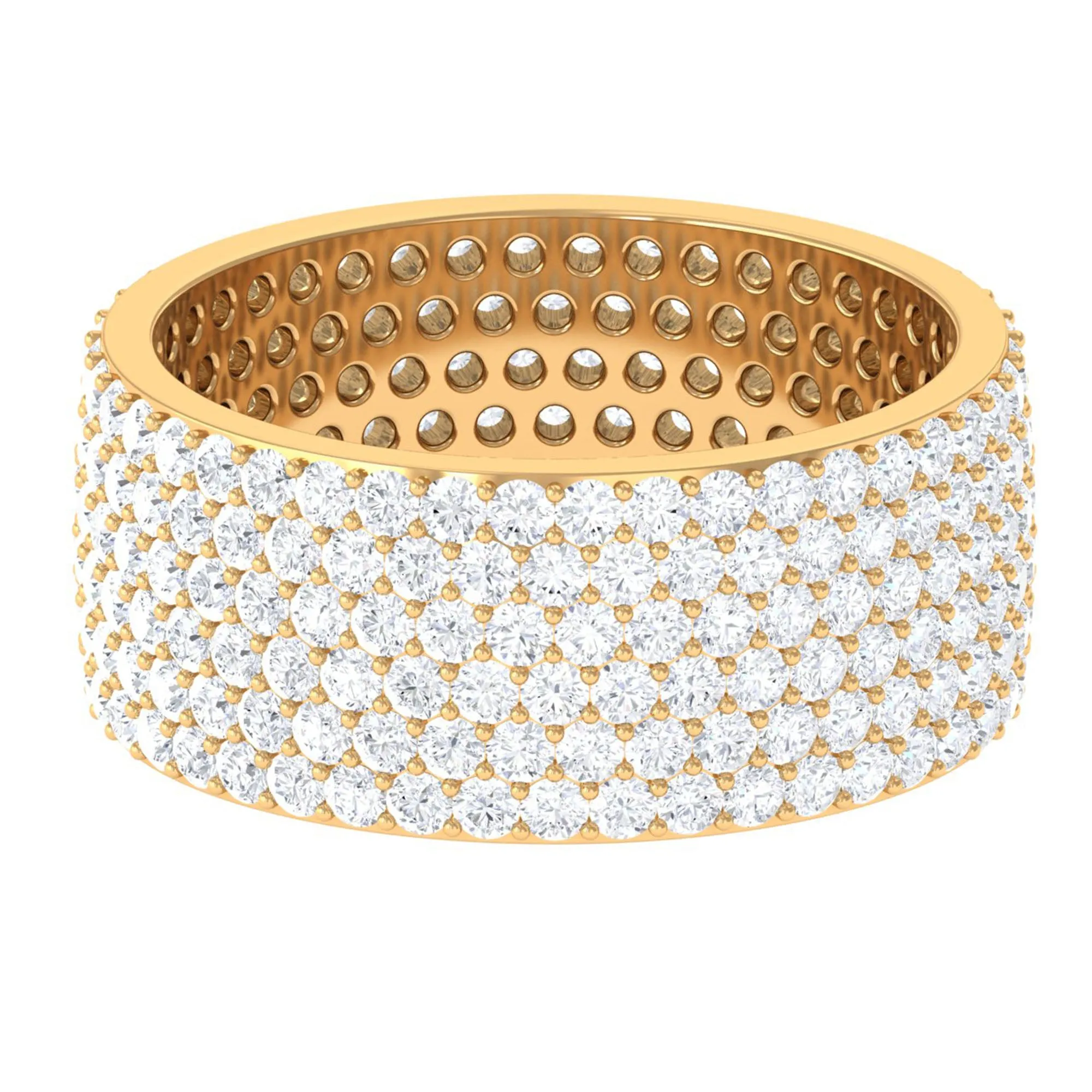 Round Zircon Cluster Wide Wedding Band Ring in Pave Setting