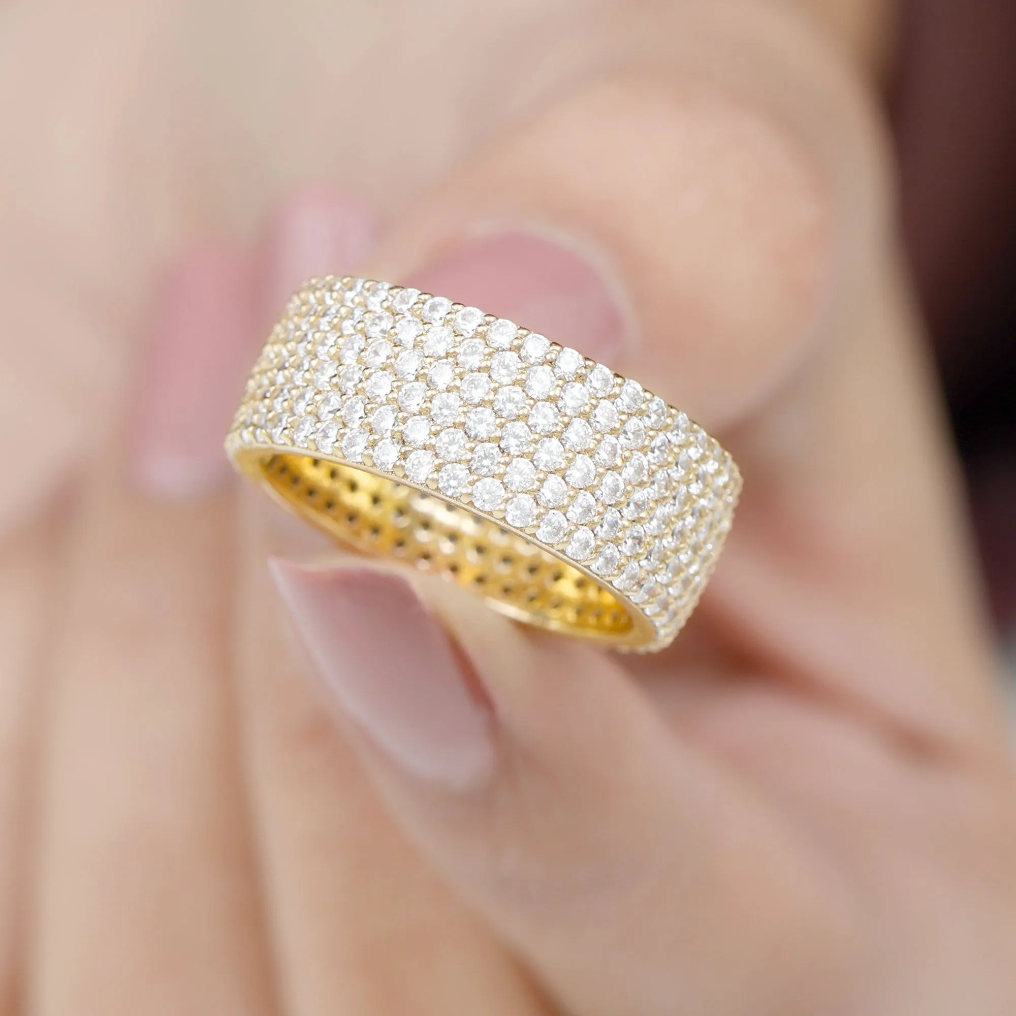 Round Zircon Cluster Wide Wedding Band Ring in Pave Setting