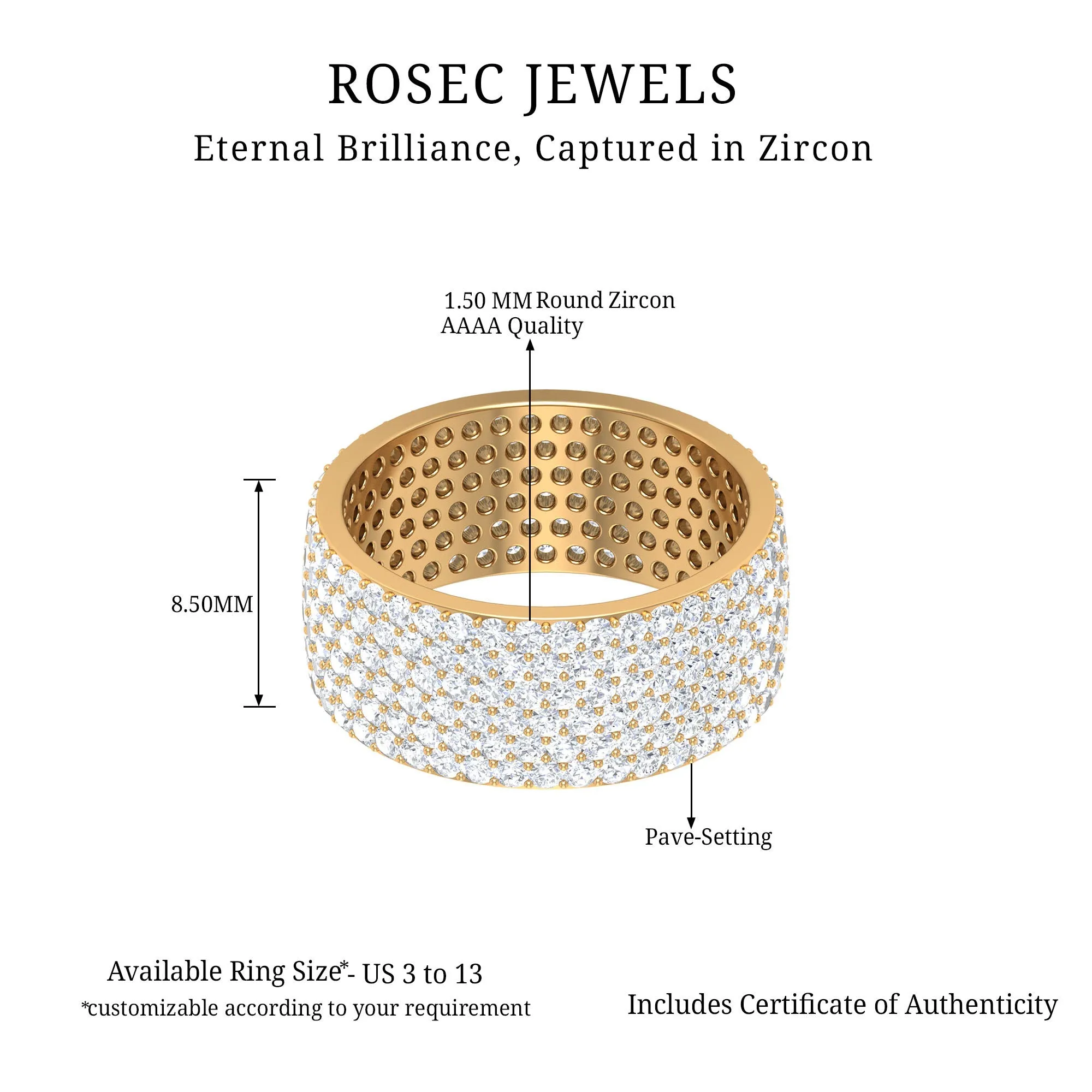 Round Zircon Cluster Wide Wedding Band Ring in Pave Setting