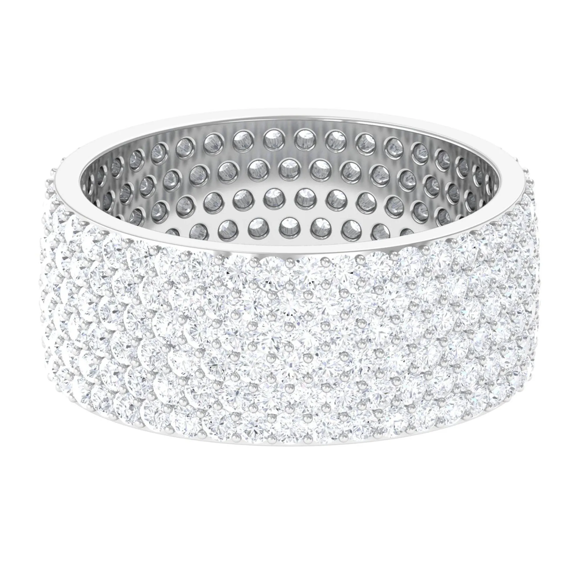 Round Zircon Cluster Wide Wedding Band Ring in Pave Setting