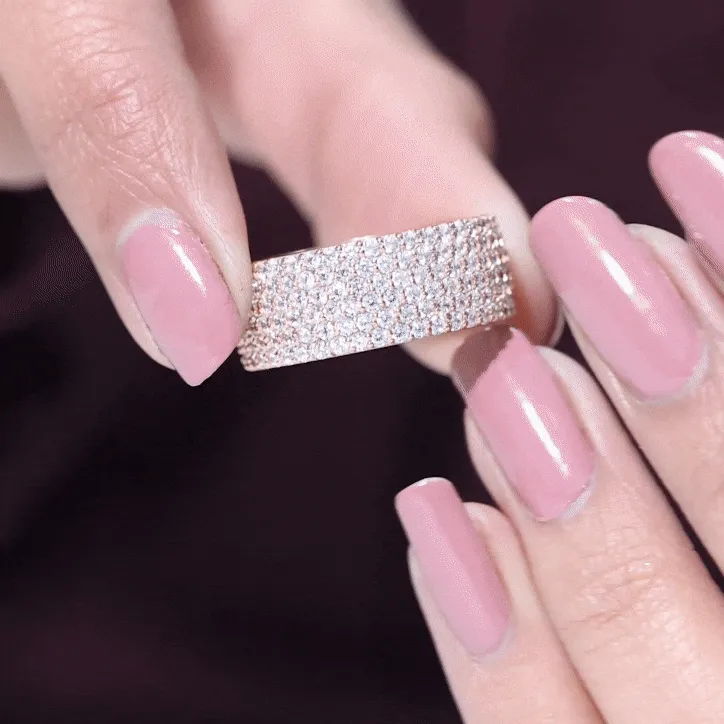 Round Zircon Cluster Wide Wedding Band Ring in Pave Setting