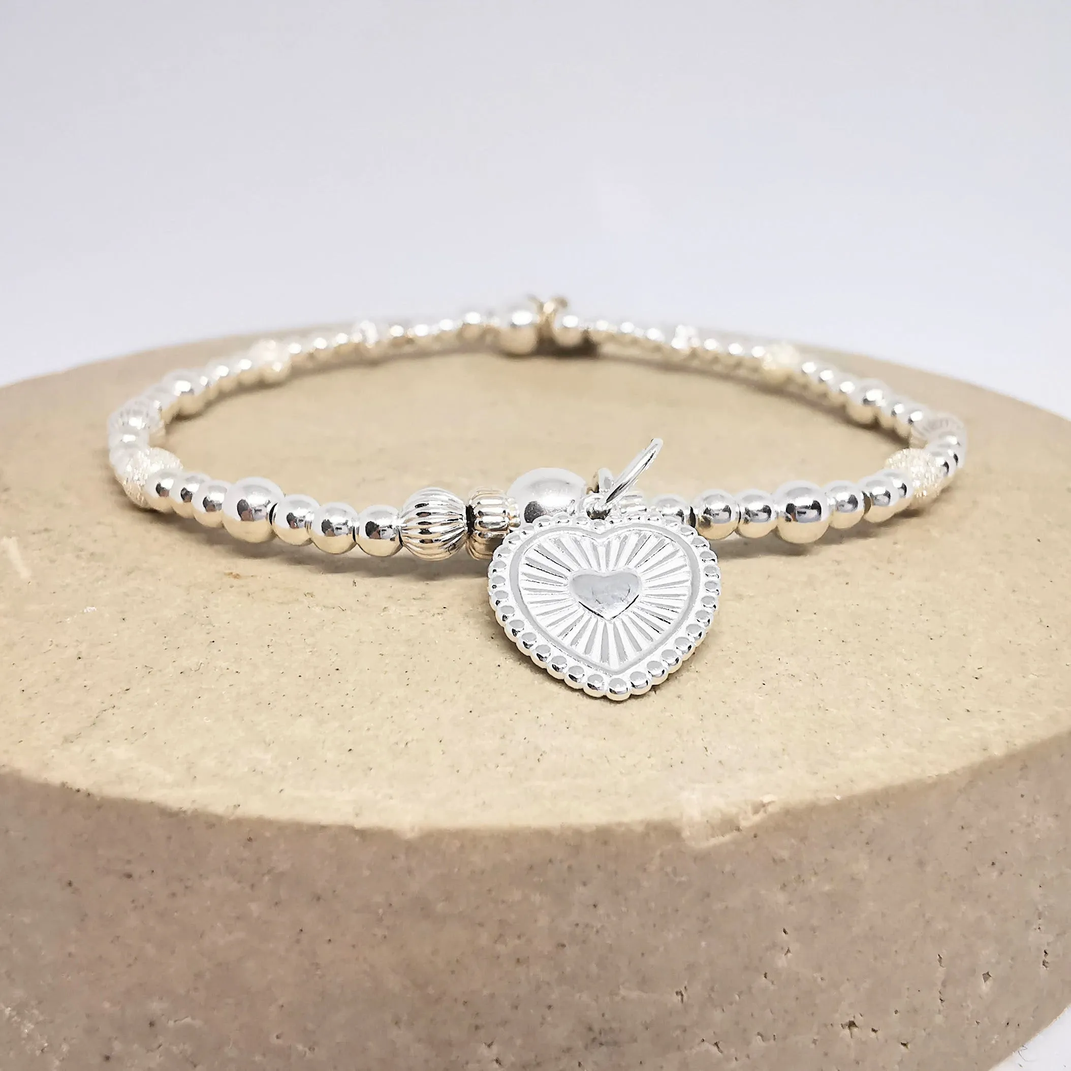 SADIE Personalised Heart Beaded Bracelet in Sterling Silver