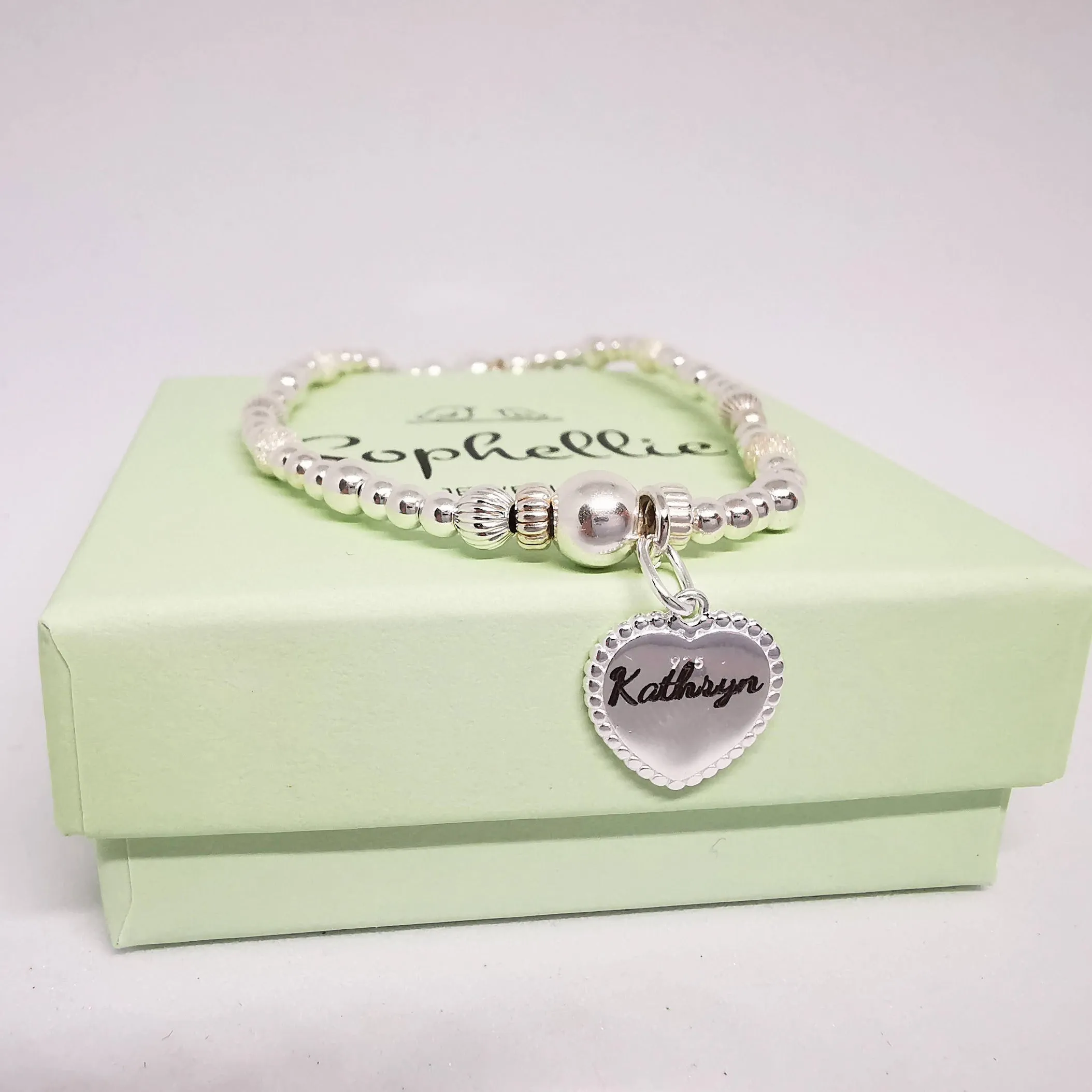 SADIE Personalised Heart Beaded Bracelet in Sterling Silver