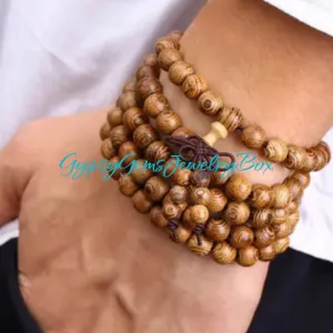 Sandalwood 108 Buddha Prayer Mala Stretch Natural Sandalwood Bead Bracelet