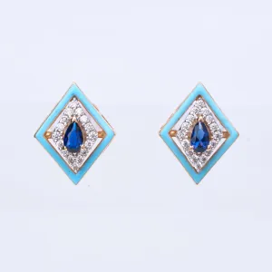 Sapphire Enamel Geometric Stud Earrings - Modern Art Deco