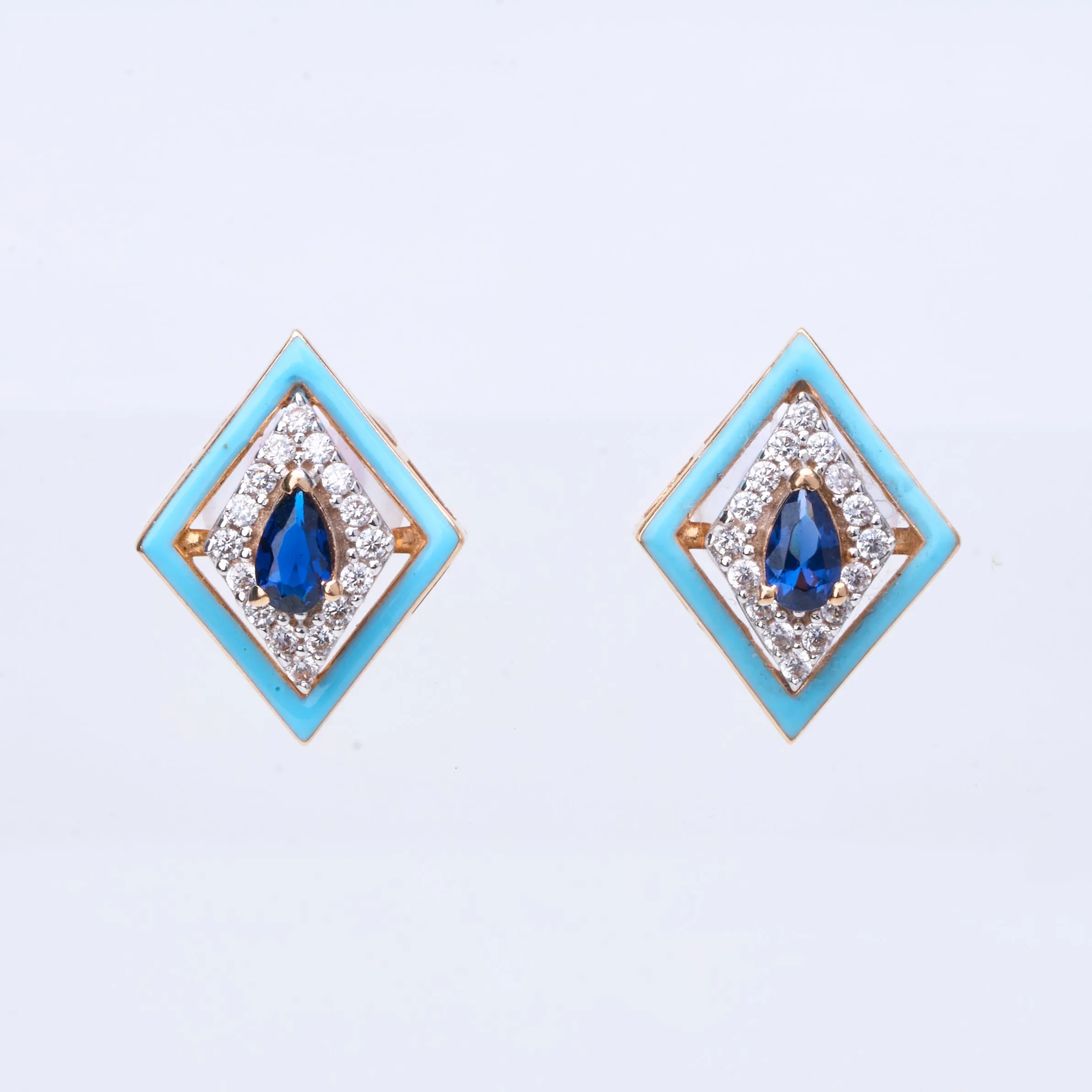 Sapphire Enamel Geometric Stud Earrings - Modern Art Deco