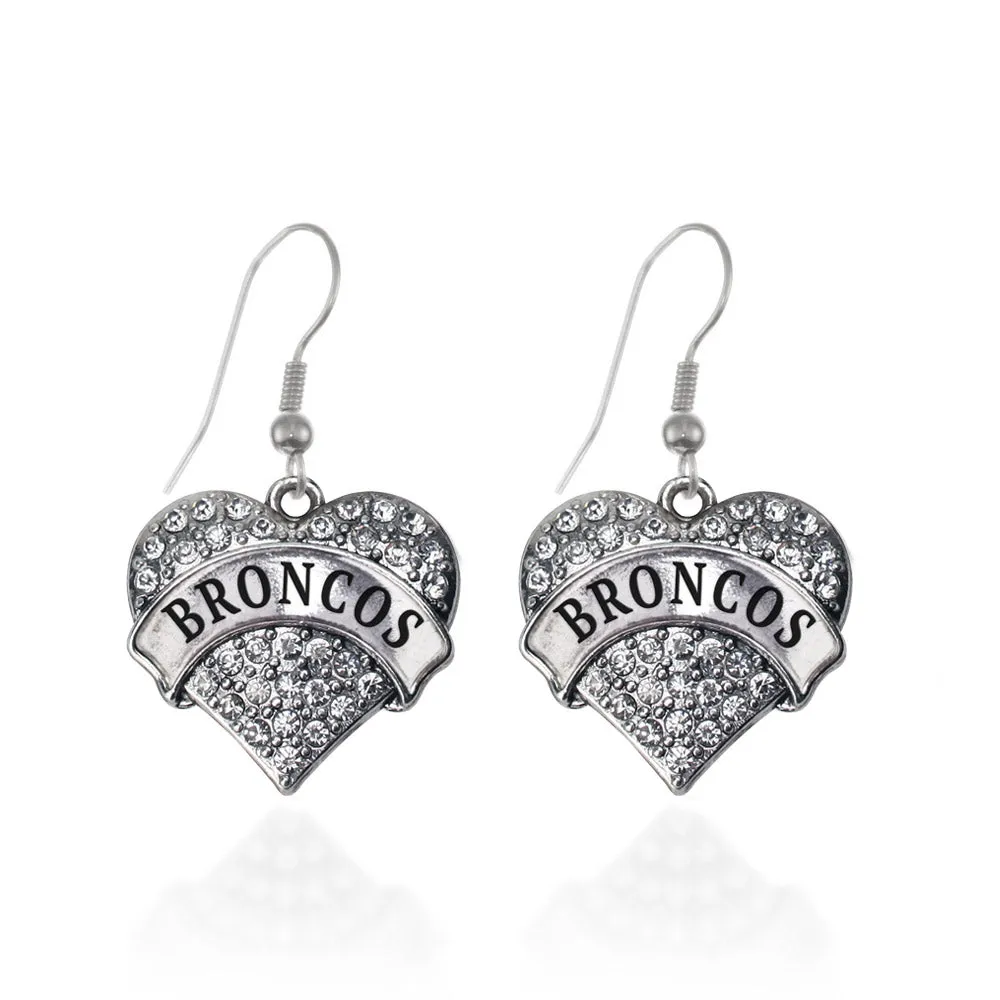 Silver Broncos Pave Heart Charm Dangle Earrings