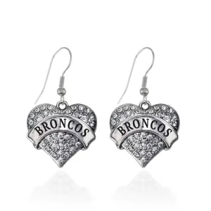 Silver Broncos Pave Heart Charm Dangle Earrings