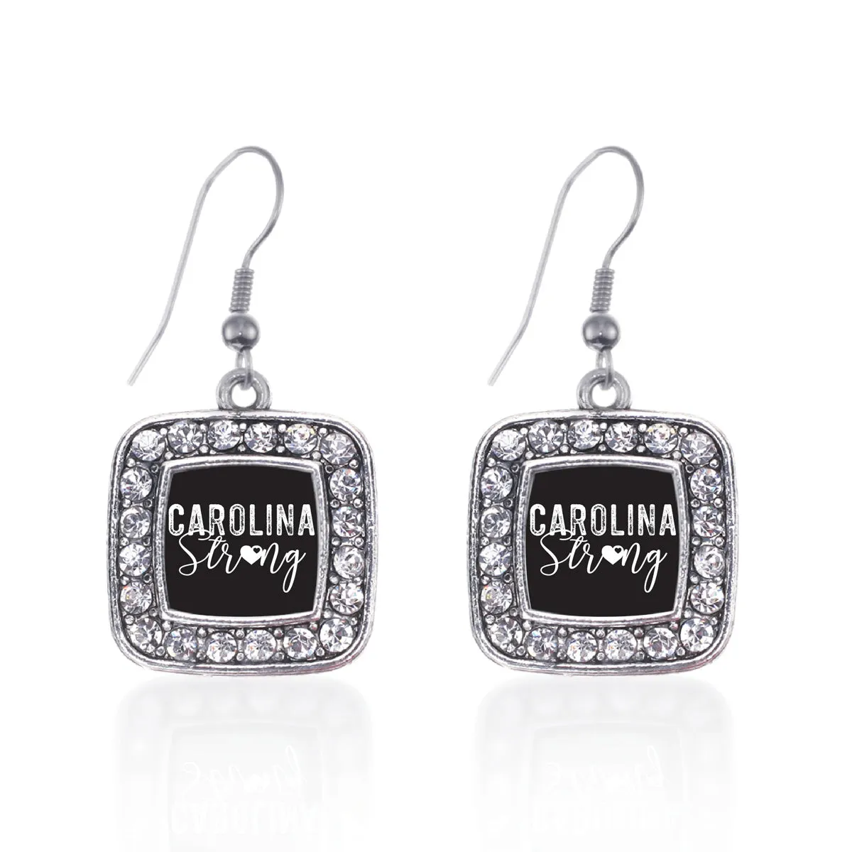 Silver Carolina Strong Square Charm Dangle Earrings