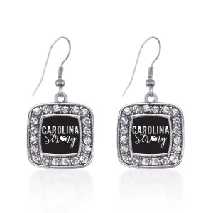 Silver Carolina Strong Square Charm Dangle Earrings