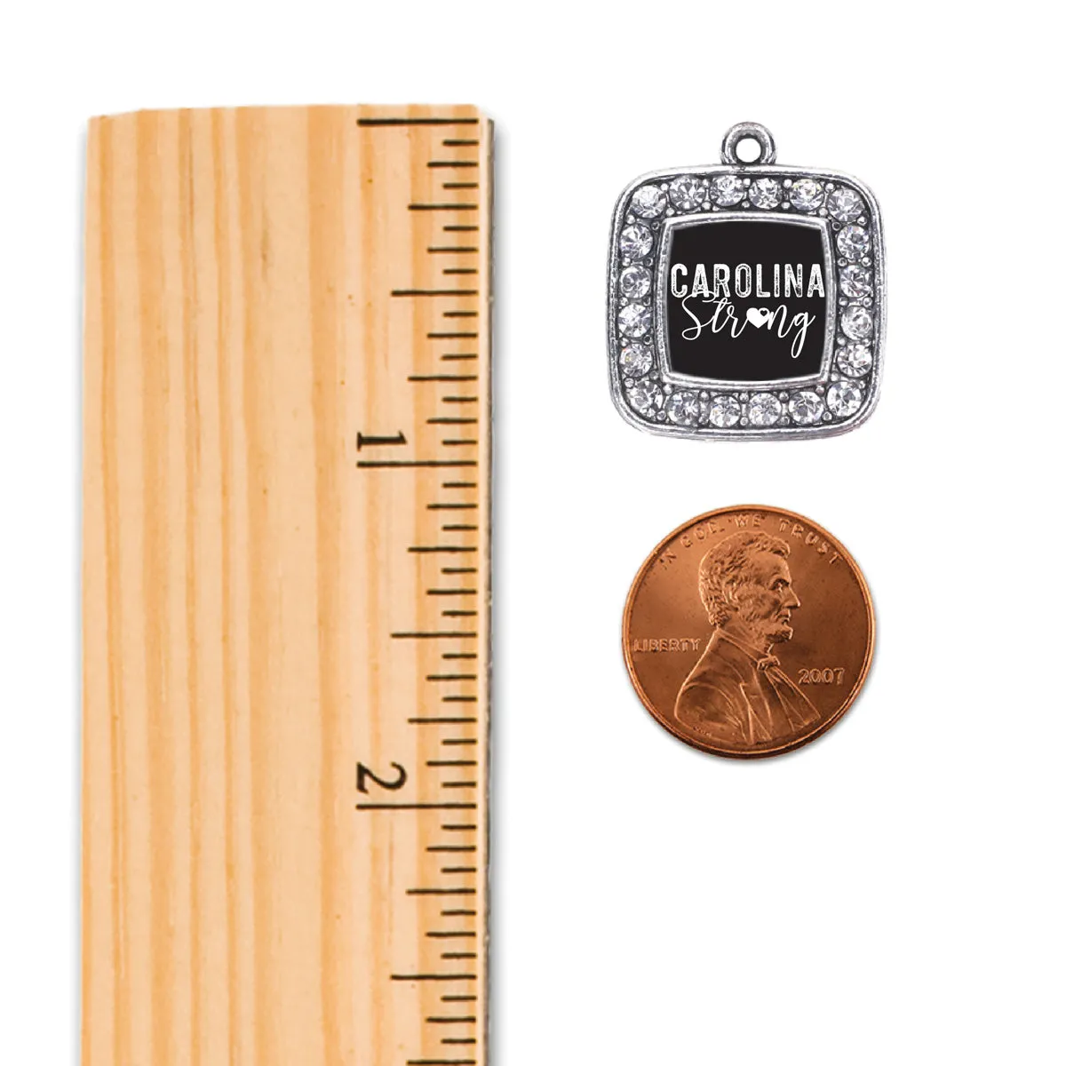 Silver Carolina Strong Square Charm Dangle Earrings