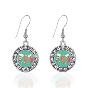Silver Holiday Stockings Circle Charm Dangle Earrings