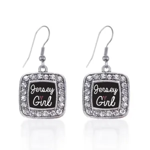 Silver Jersey Girl Square Charm Dangle Earrings