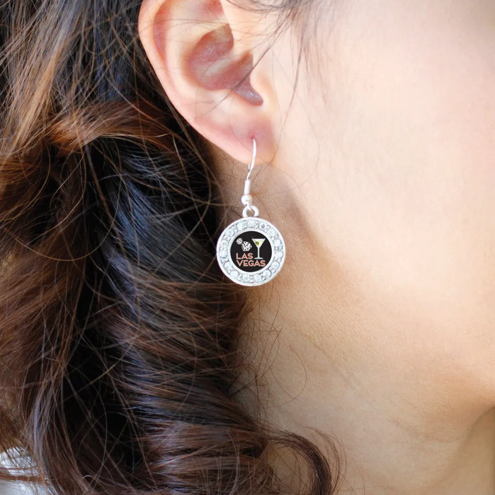 Silver Las Vegas Circle Charm Dangle Earrings