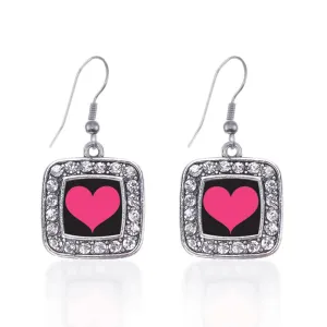 Silver Lovers Square Charm Dangle Earrings