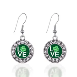 Silver Lucky Clover Of Love Circle Charm Dangle Earrings
