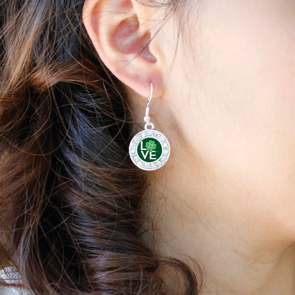 Silver Lucky Clover Of Love Circle Charm Dangle Earrings