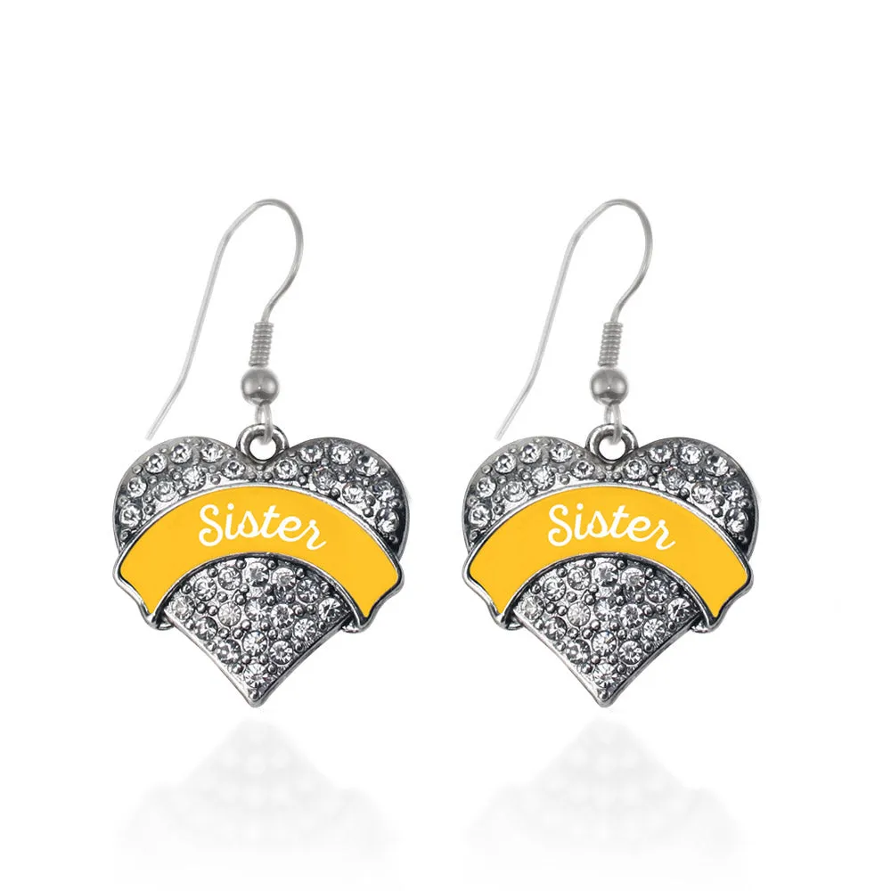 Silver Marigold Sister Pave Heart Charm Dangle Earrings