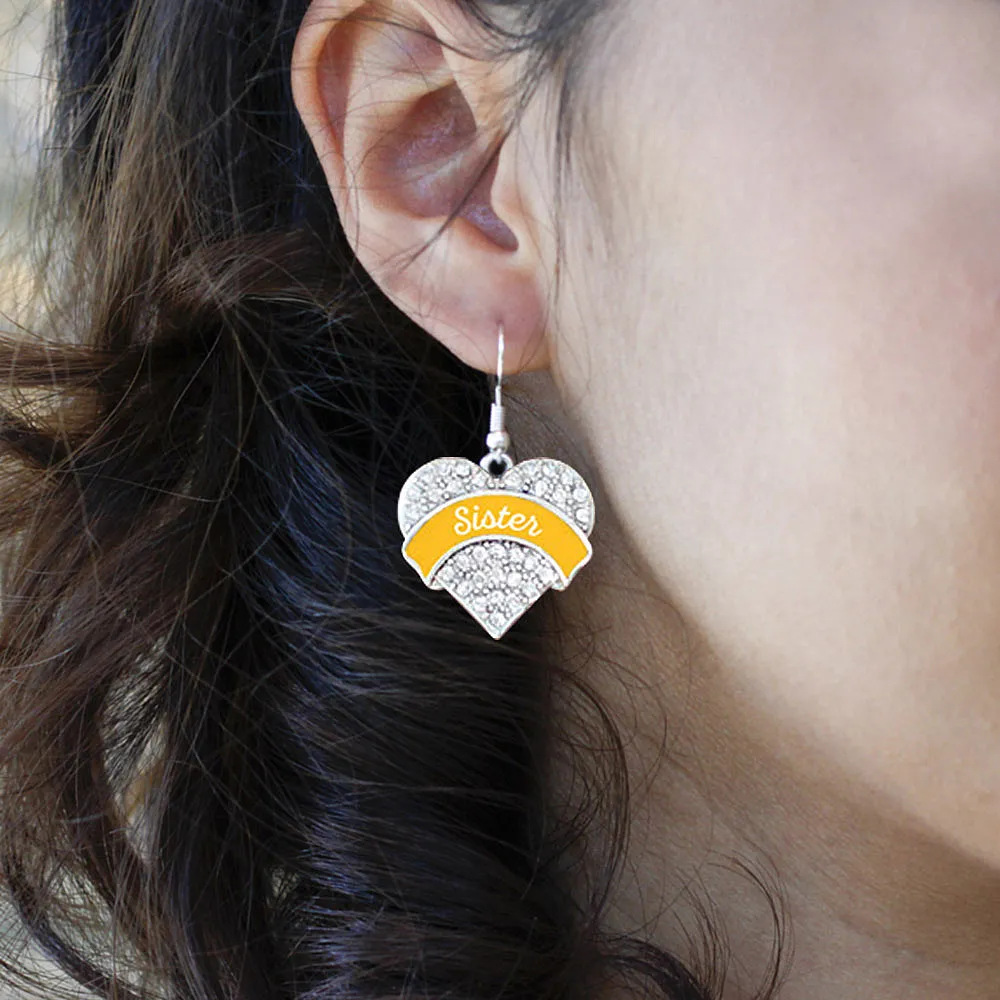 Silver Marigold Sister Pave Heart Charm Dangle Earrings
