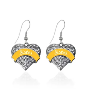 Silver Marigold Sister Pave Heart Charm Dangle Earrings