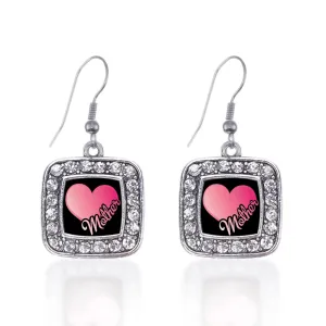 Silver Mother Square Charm Dangle Earrings