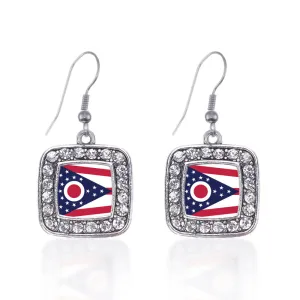 Silver Ohio Flag Square Charm Dangle Earrings