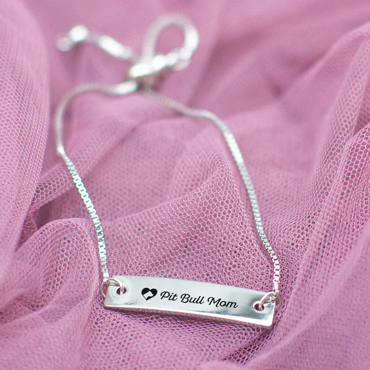 Silver Pit Bull Mom Adjustable Bar Bracelet