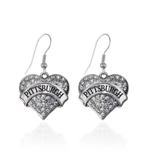 Silver Pittsburgh Pave Heart Charm Dangle Earrings