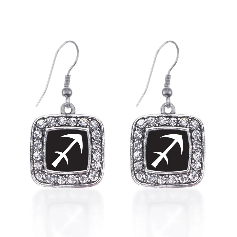 Silver Sagittarius Zodiac Square Charm Dangle Earrings