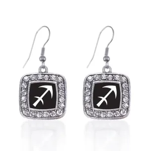 Silver Sagittarius Zodiac Square Charm Dangle Earrings