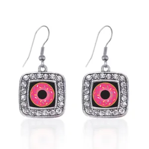 Silver Sprinkled Donut Square Charm Dangle Earrings