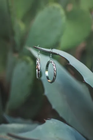 Silver Stamped Dangle Hoop Earrings