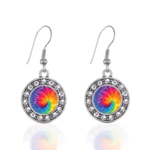 Silver Tie Dye Circle Charm Dangle Earrings