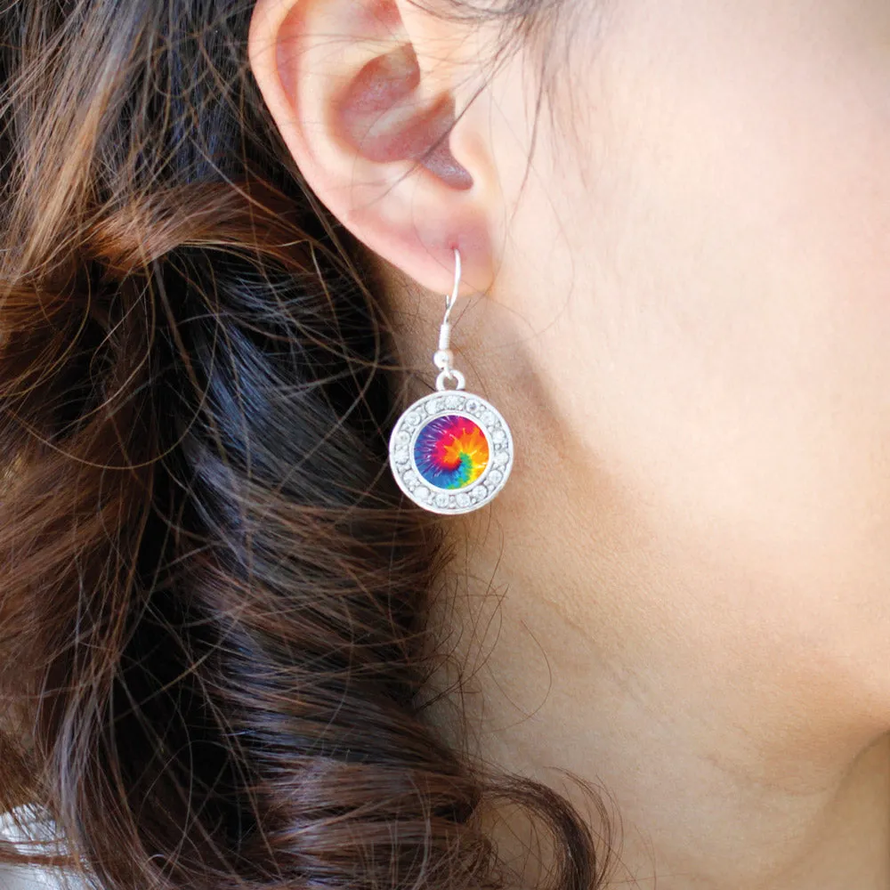 Silver Tie Dye Circle Charm Dangle Earrings