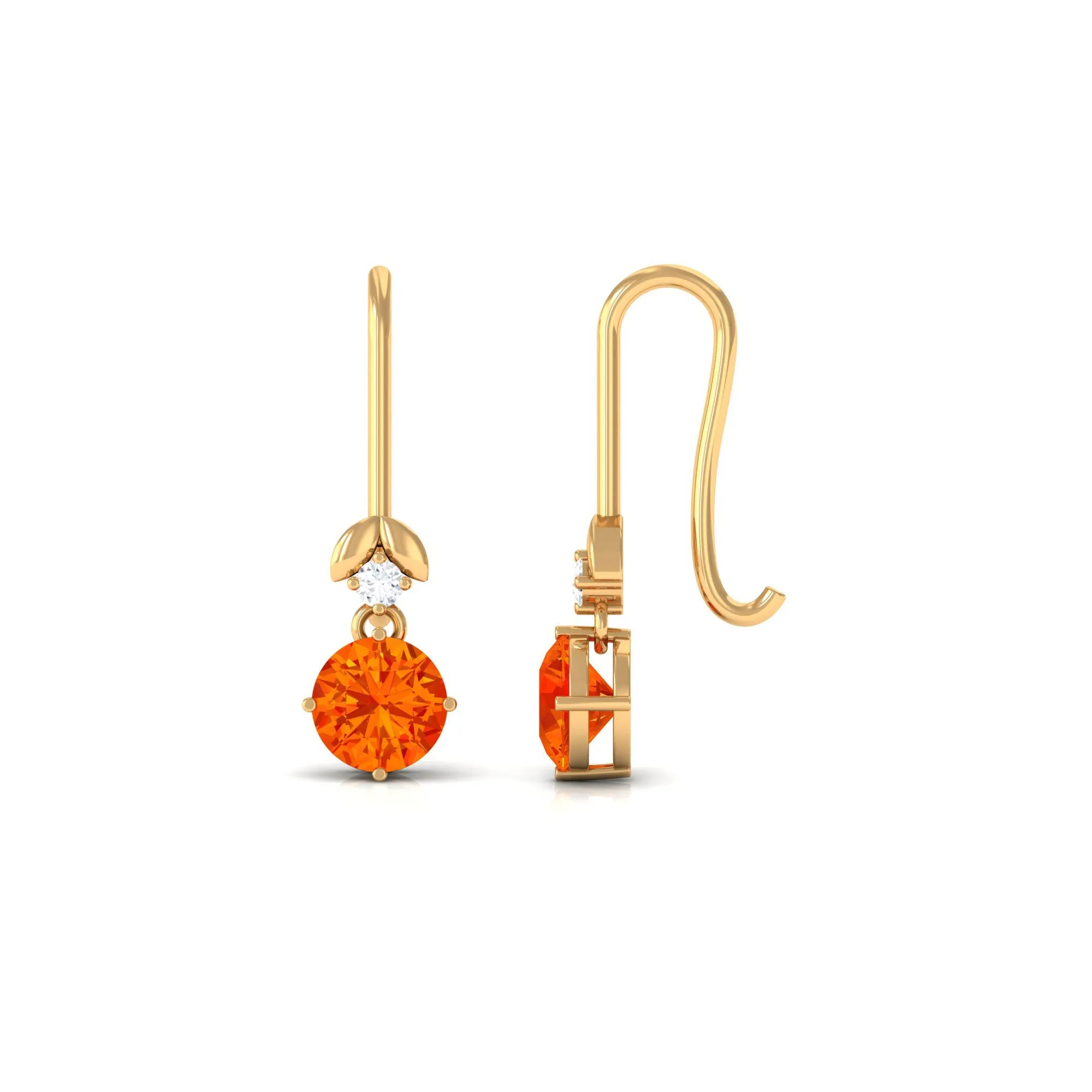 Simple Orange Sapphire and Diamond Drop Earrings