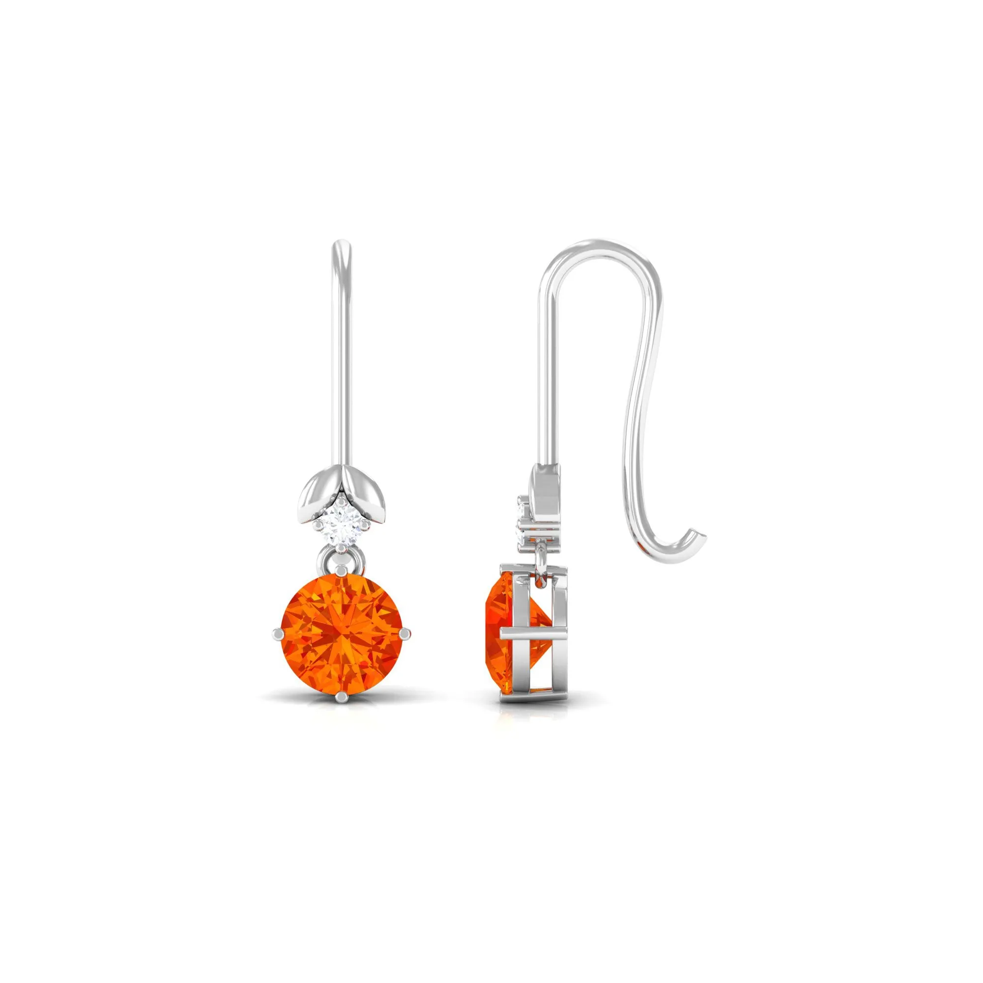 Simple Orange Sapphire and Diamond Drop Earrings