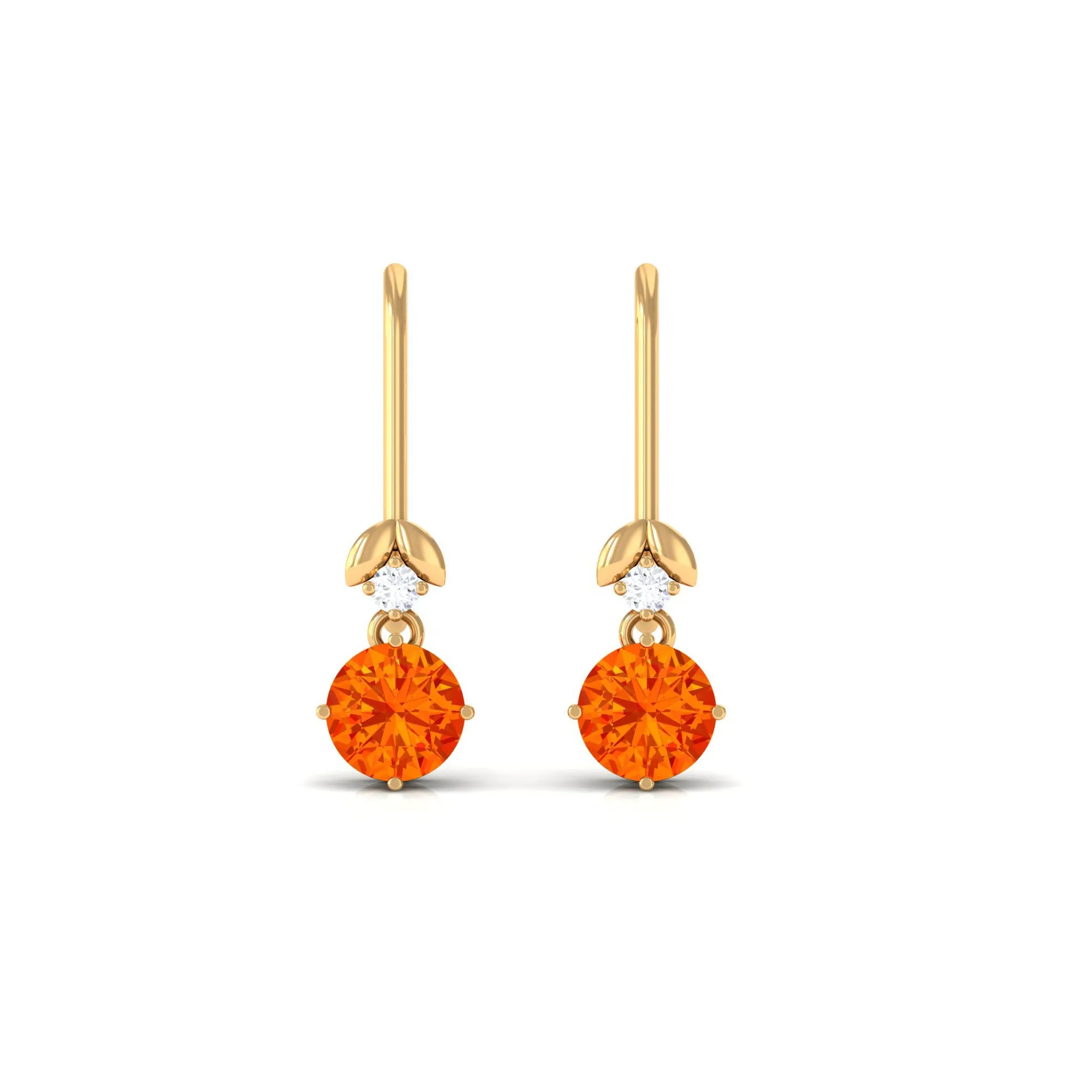 Simple Orange Sapphire and Diamond Drop Earrings