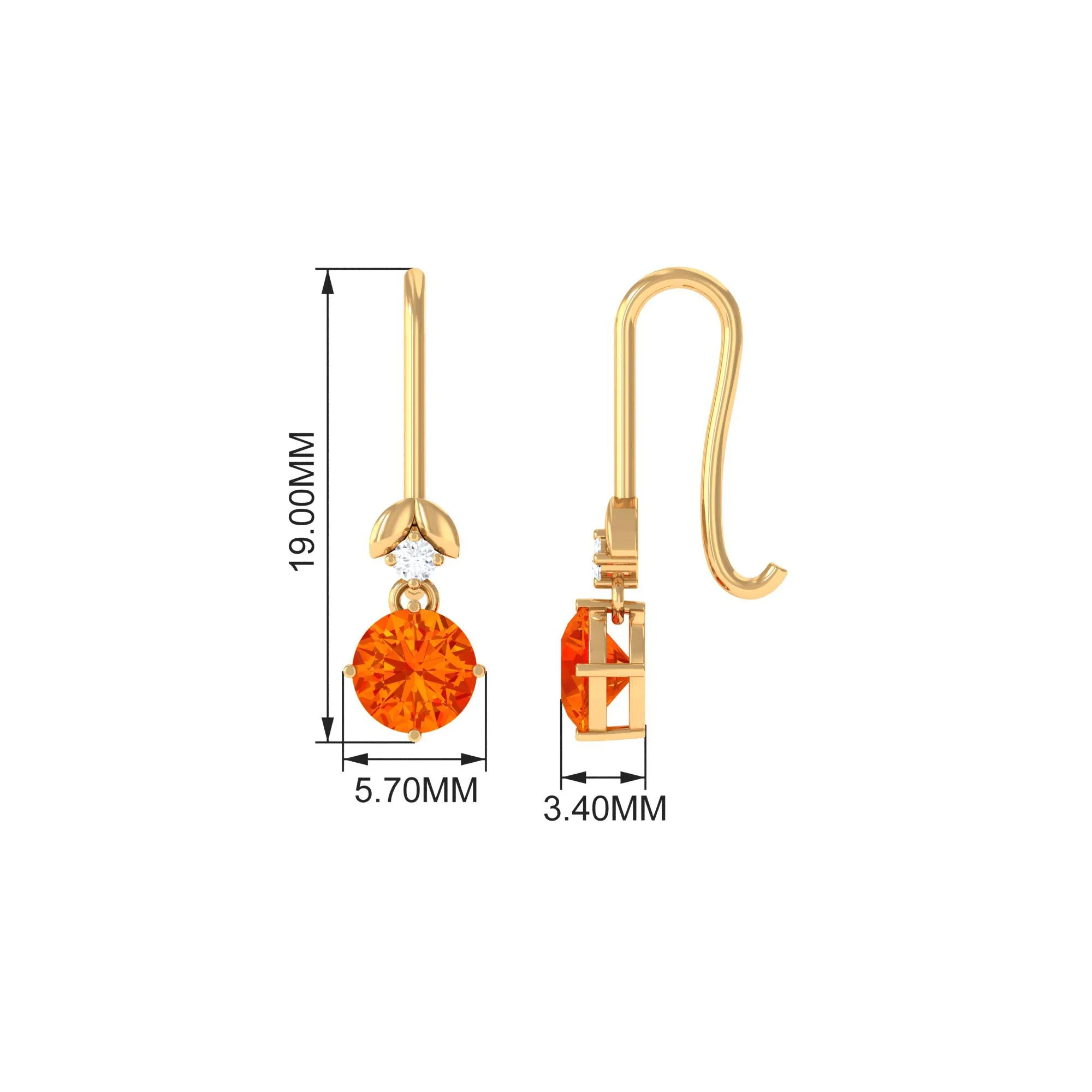 Simple Orange Sapphire and Diamond Drop Earrings